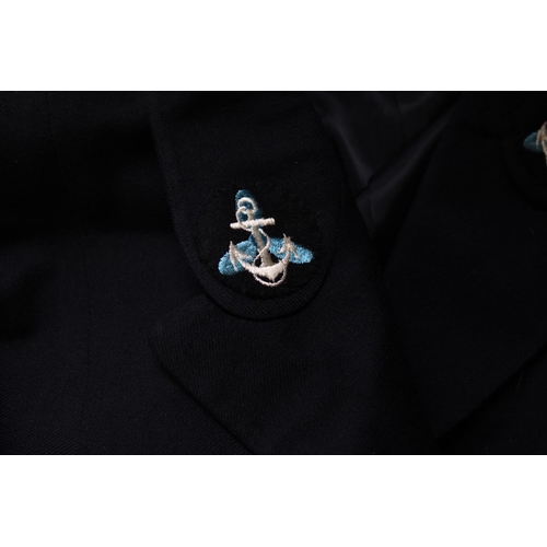 134 - Blue Women's (WRENS) service uniform with anchor and propeller insignia, blue skirt, black skirt and... 