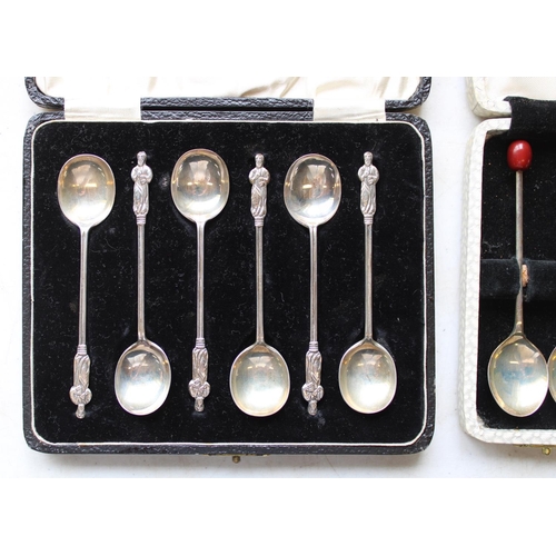 342 - Two sets of silver coffee spoons, one apostle style and one coffee bean style