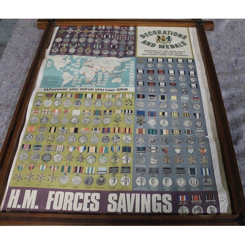 341 - Framed medal poster of decorations and medals awarded to the Royal Navy, Army and Air Force from 179... 