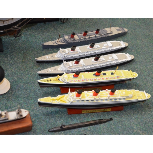 392 - Collection of pre-made ship models, amateur built ship models mostly in wood, including Titanic, Cut... 