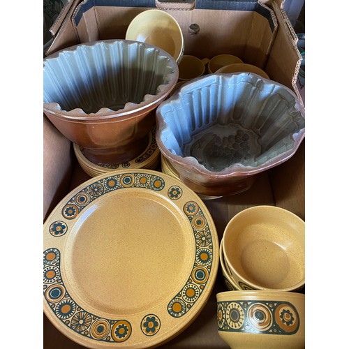 370 - Two large jelly moulds, large chicken jars, beetroot jar, onion jar and a collection of Kiln Craft t... 