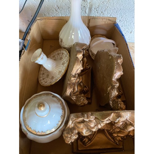 372 - Collection of ceramics and gilt painted wall brackets (2 boxes)