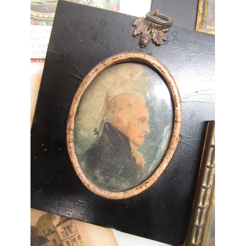 384 - Small Regency miniature portrait study of a gentleman, head and shoulders, watercolour in ebonised f... 