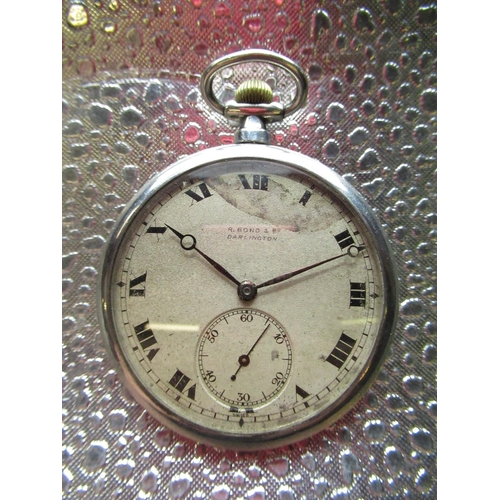 288 - R Bond & Company, Darlington, 1920's silver open faced keyless pocket watch, snap on bezel and hinge... 