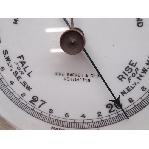 294 - John Barker & Co. Ltd Kensington, early C20th brass cased bulk head aneroid barometer on circular oa... 
