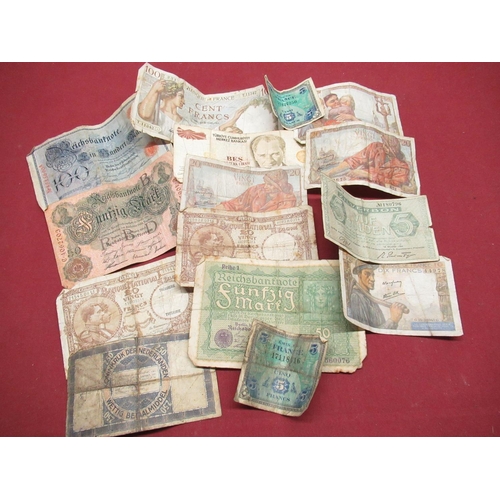 296 - 1910 fifty mark Reichs banknote, 1908 one hundred mark Reichs banknote, collection of other European... 