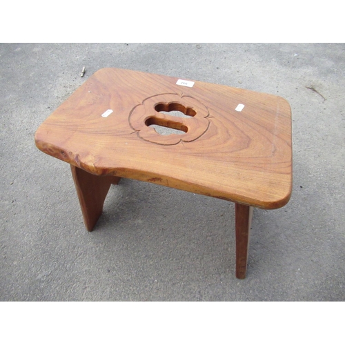 547 - Contemporary ash  stool with pierced handle on solid ends W47cm D31cm H39cm