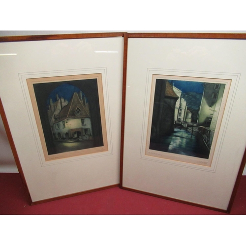 500 - Leon Verdier (b. Algiers 1866); 'Le Vieux Canal Quincy' & companion, pair of colour prints, signed a... 