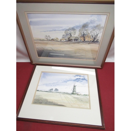 511 - Leslie R. Treacher (Contemporary); Farmstead in a landscape and a study of a windmill, two watercolo... 