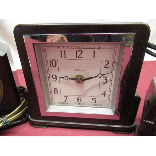 126 - Two 1930s Smiths Sectric, Bakelite cased electric mantle clocks, similar 1930s Temco Bakelite cased ... 