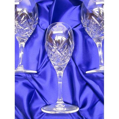 271 - Royal Doulton Julitte boxed set of six crystal wine glasses, height 15cm