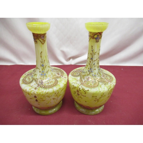 297 - Pair of late C19th Bohemian spatter glass vases, with floral and gilt enamel decoration, H20cm, Quee... 