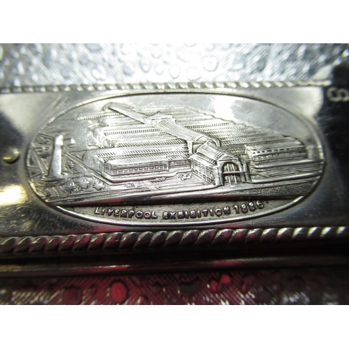 300 - W Avery & Son Redditch Liverpool Exhibition 1886 silver plated souvenir needle case, with hinged top... 