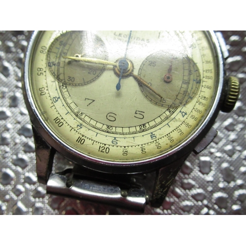 79 - Leonidas , 1940's hand wound chronograph wrist watch, silvered dial with outer Telemeter scale, subs... 