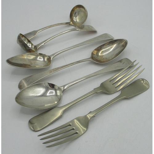 65 - Geo.IV hallmarked Scottish sterling silver Fiddle and pattern sauce ladle, initialled L by James McK... 