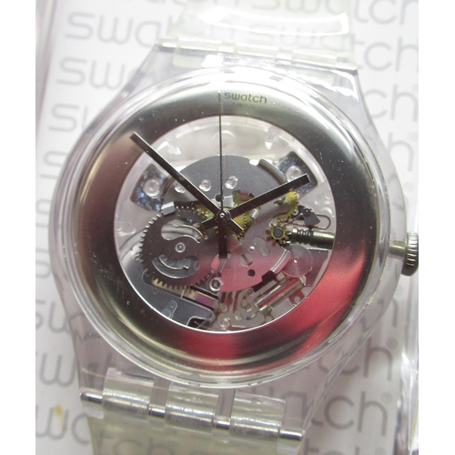 68 - Unused Swatch SUOK 105 skeletonised quartz wristwatch complete with instruction and original box, an... 