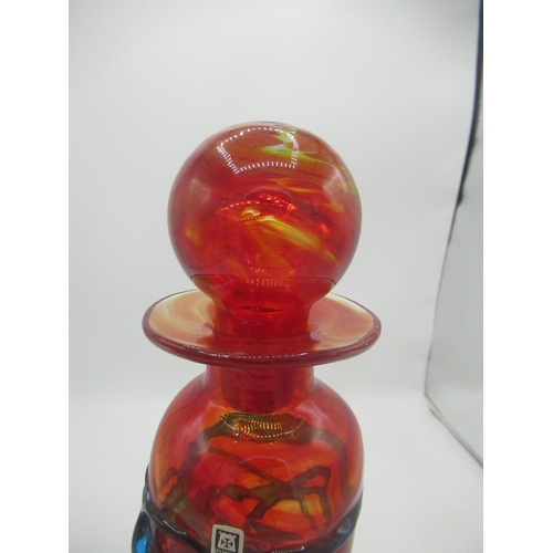 343 - Mdina Orange and Blue Glass Group decanter and scent bottle