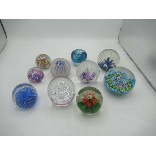 347 - Collection of paperweights of various designs including floral insert, bubble design, apple form etc... 