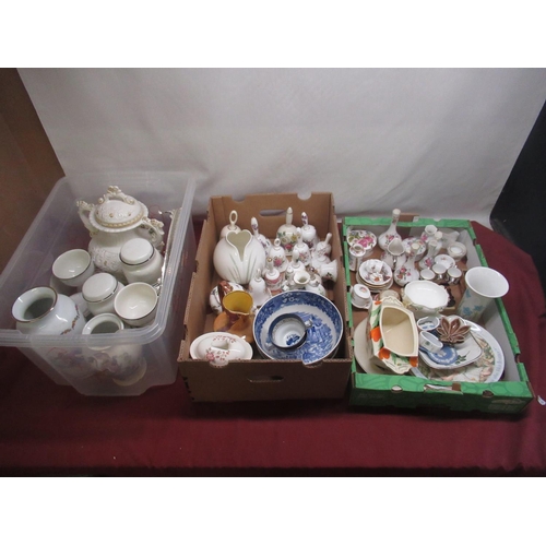 361 - Collection of mixed ceramics and decorative bells, blue and white ware etc (3 boxes