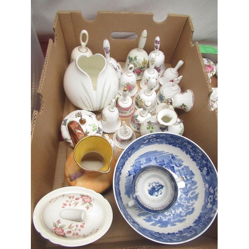 361 - Collection of mixed ceramics and decorative bells, blue and white ware etc (3 boxes