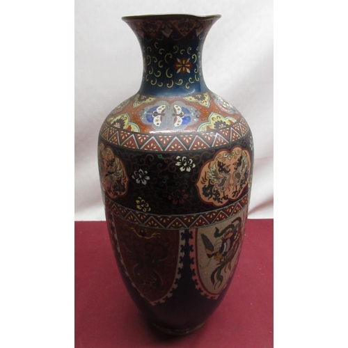 693 - Early C20th Chinese Cloisonné baluster vase, alternating panels decorated with exotic birds and drag... 
