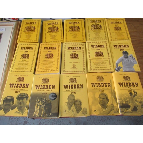 699 - Collection of Wisdens Cricketers Almanacs and other cricket books together and two cricket related p... 