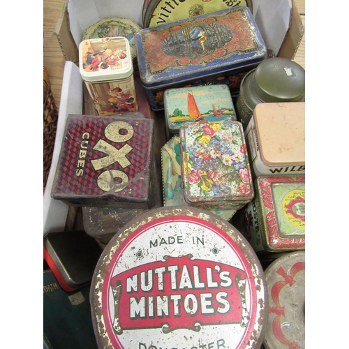 148 - Early 1960's Nuttall's Mintoes confectionary tin, other confectionary tins, tobacco tins and wicker ... 