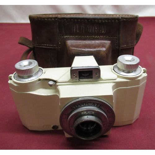 155 - Ilford Advocate in white enamel finish with leather ever ready case.