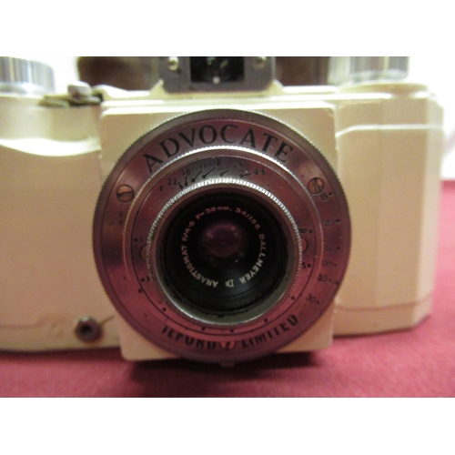 155 - Ilford Advocate in white enamel finish with leather ever ready case.