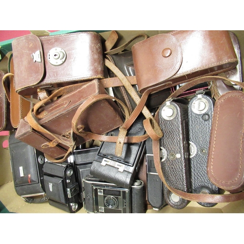 164 - A box of various folding cameras including Zeiss Ikon Netta, Ensign etc (qty)