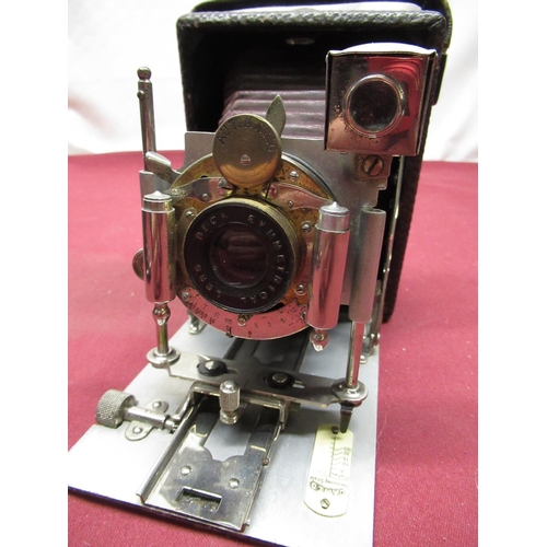 166 - Three quarter plate folding cameras, including Cameo folding plate camera with original box, Zeiss I... 