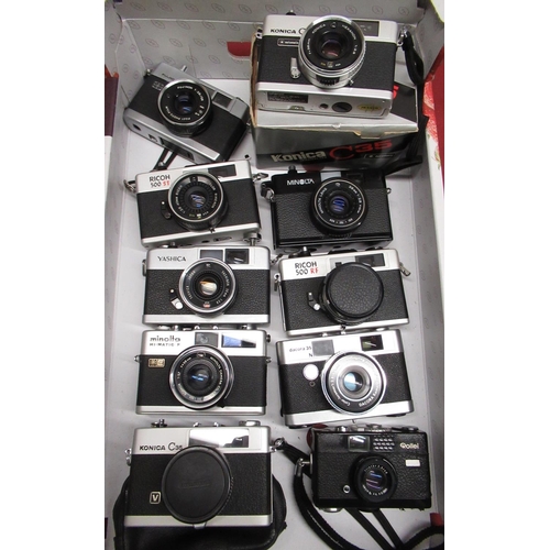 168 - Range Finder compact cameras including Fujica GA, Ricoh 500ST, Minolta Hi-matic F and another box of... 