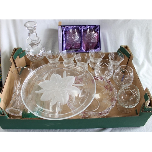 704 - Two pairs of Edinburgh Crystal cut glass cognac glasses, a thistle shaped cut glass decanter, five m... 