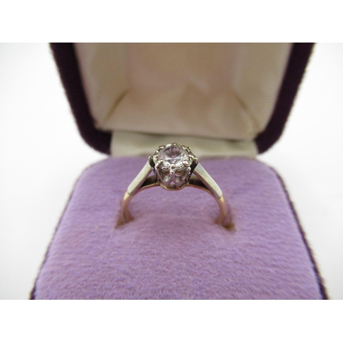 2 - 18ct yellow gold diamond solitaire ring, round cut diamond claw set in a platinum mount Size J, shan... 