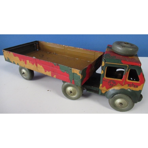 583 - Mettoy tinplate military articulated lorry,  camouflage finish  with stencils to cab 