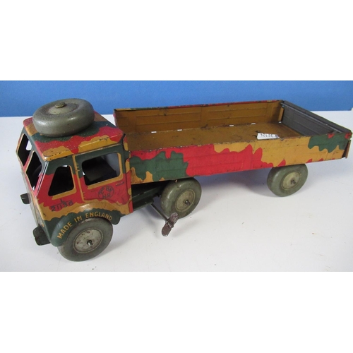 583 - Mettoy tinplate military articulated lorry,  camouflage finish  with stencils to cab 