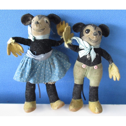 575 - Deans Rag Book Co. 1930s wire framed Mickey Mouse soft toy with black boot button eyes and rubber ta... 