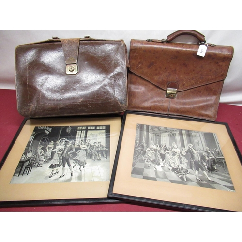 106 - Gianni Conti Leather briefcase and other similar briefcase and two framed silk picture of dancing by... 
