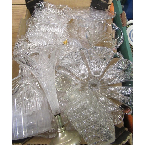 109 - Large collection of pressed and moulded glassware including cake stands, honey pot, etc