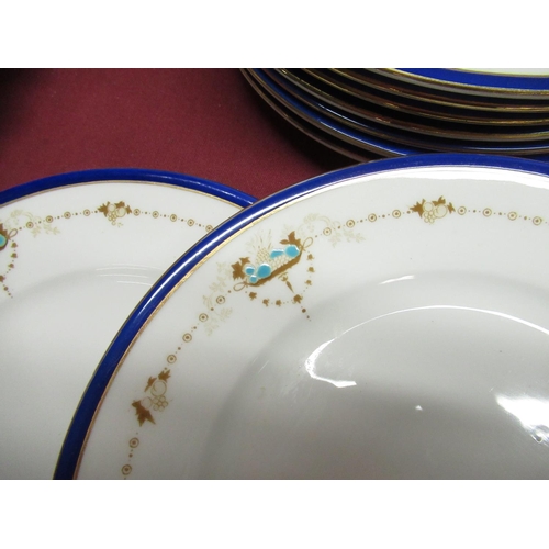 114 - Shelley 11422 pattern part tea service decorated with floral sprays with blue and gilt borders, incl... 