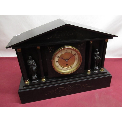 124 - Early C20th Hamburg American Clock Co slate architectural timepiece, movement stamped with HAC cross... 