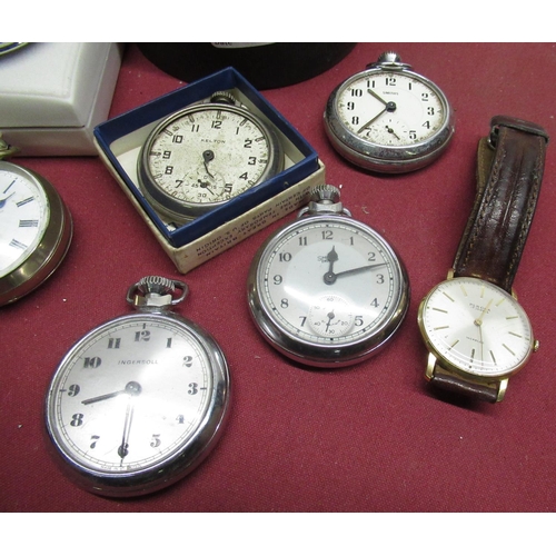 631 - Citizen WR50 quartz wristwatch, cased, (appears running), seven various pocket watches including Ing... 