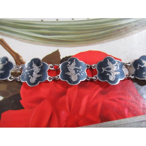 632 - Siam silver and Niello style bracelet, vintage costume jewellery, Rabone Chesterman metallic wired l... 