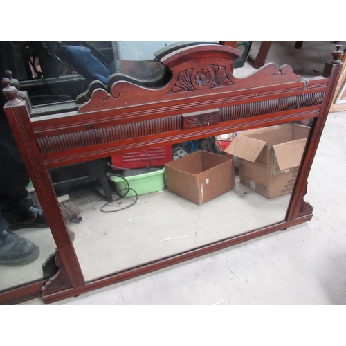 635 - Small Edwardian over mantel mirror, with arched cresting and urn finials, W102cm H74cm