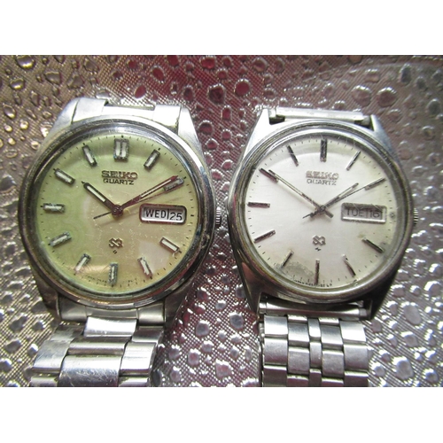91 - Seiko SQ quartz wristwatch with day date, case back stamped 7123-8290, another Seiko SQ quartz wrist... 