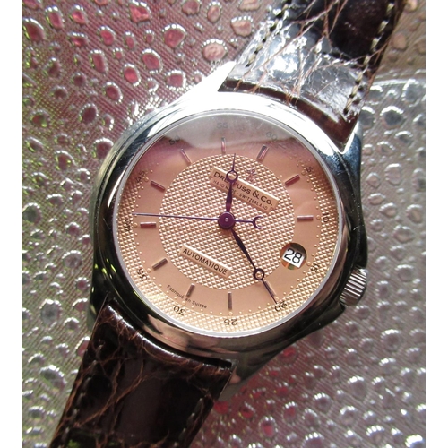 92 - Drefuss & Co, Switzerland Series 1925 automatic wristwatch with date, stainless steel case on brown ... 