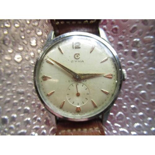 98 - 1960s Cyma Cymaflex hand wound wristwatch, chrome plated three piece case with snap on bezel and bac... 