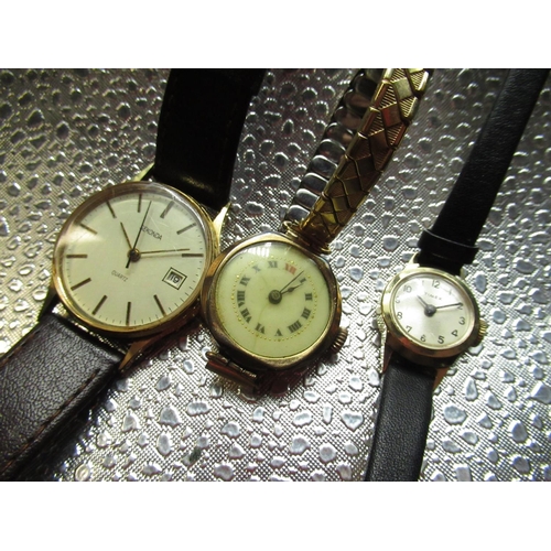 99 - Early C20th Swiss ladies rolled gold wristwatch on expanding bracelet, three Timex ladies watches an... 
