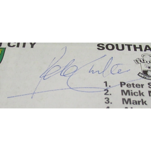 461 - Four Norwich City and Two Southampton FC football programmes from the 1980s signed by Martin Peters,... 