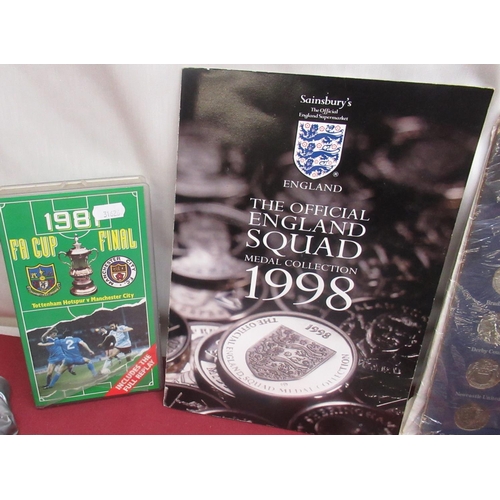 472 - FA Cup Centenary Medals 1872-1972,England squad 1998 medal collection, inflatable FA Cup, soccer puz... 
